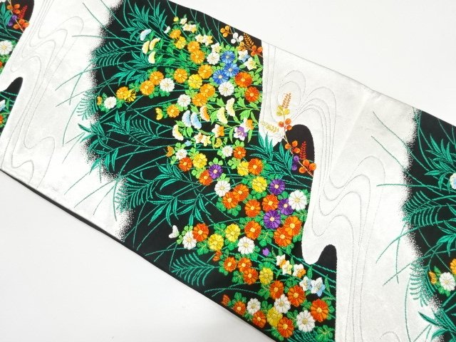 JAPANESE KIMONO / FUKURO OBI / WOVEN PLANT & KIKU / ARTIST WORK 
